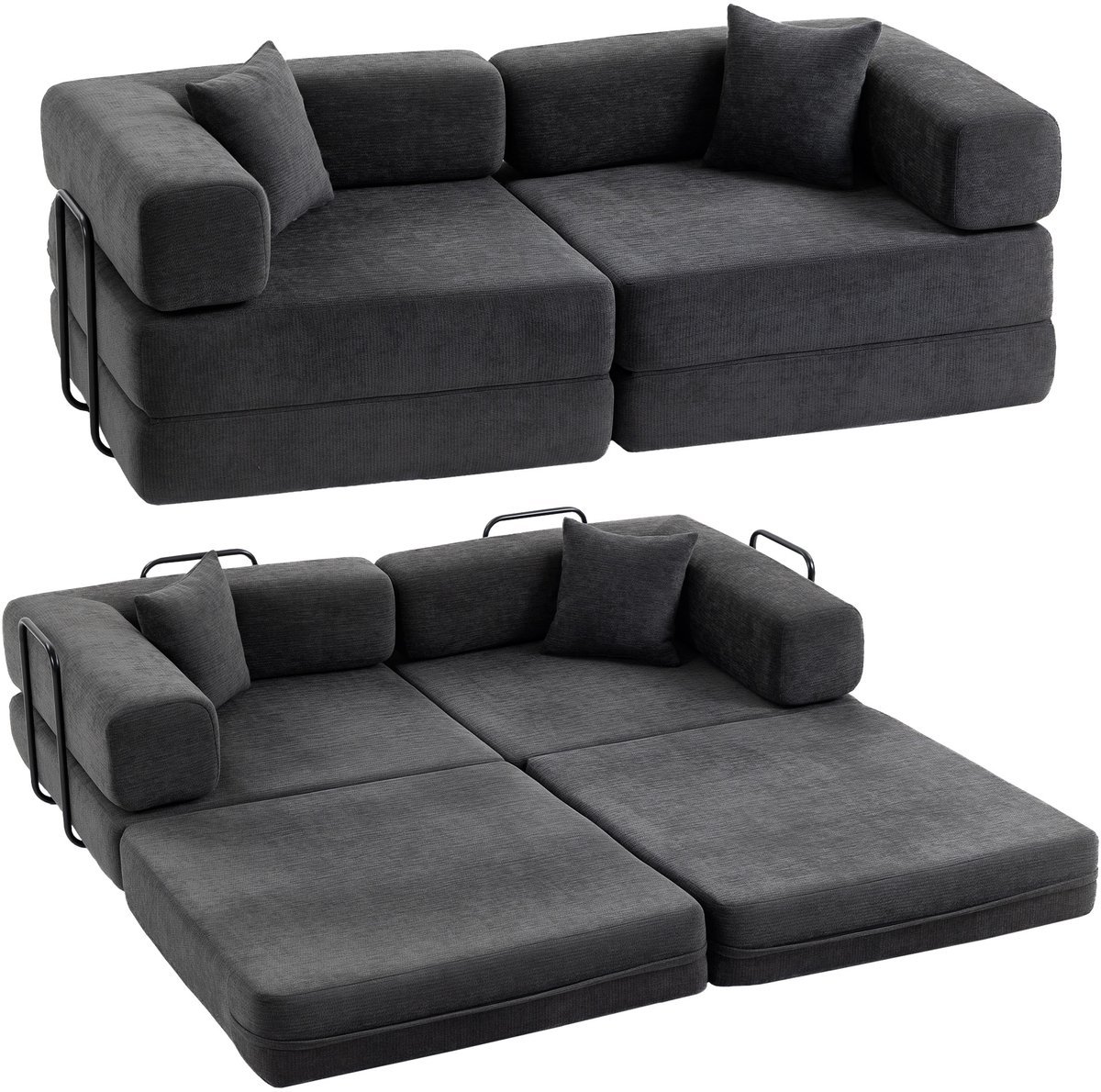 HOMCOM Slaapbank - Rups (100% Polyester) - 198 x 196 x 48 cm - Donkergrijs