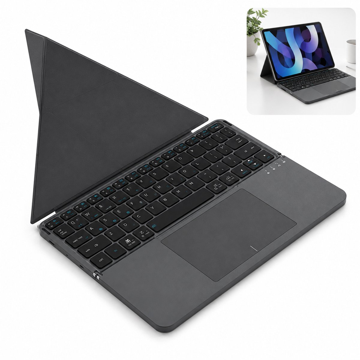Opvouwbaar Toetsenbord - Bluetooth Keyboard - Magnetische Leren Hoes - Met Touchpad - Voor Laptops Mobiele Telefoons Tablets Compatibel - Zwart