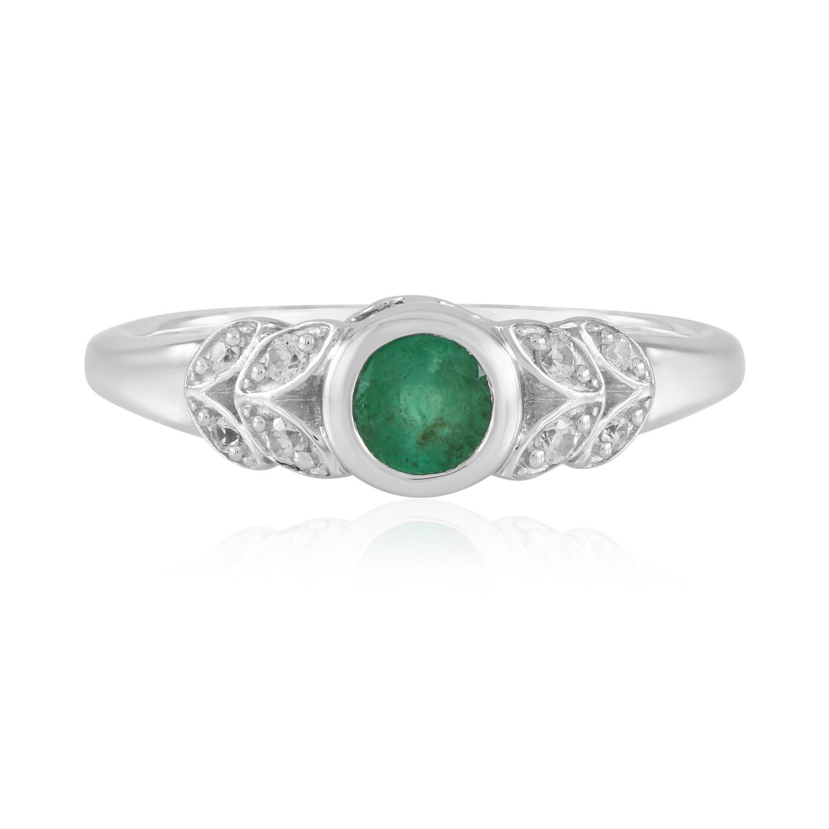 Cavill - Zilveren ring met Colombiaanse smaragd 0,365 ct - 925 Sterling Zilver met platina plating - Elegante ring met bezel zetting en zirkonia's
