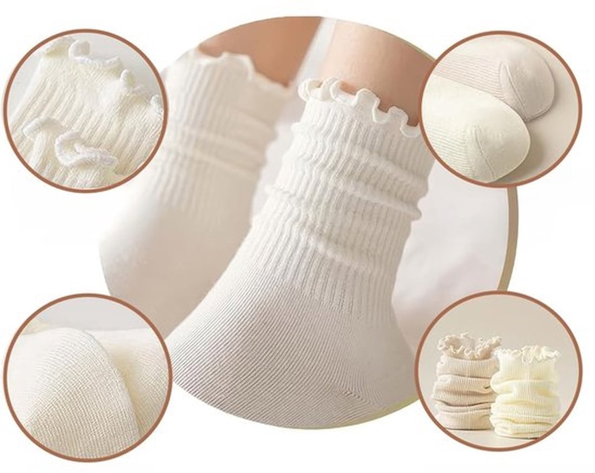 Sokken met Ruches - 4 Paar - Ademend - Comfortabel - Enkelsokken - Meisjes/Vrouwen - Hoogwaardig Polyester - Kanten Sokken