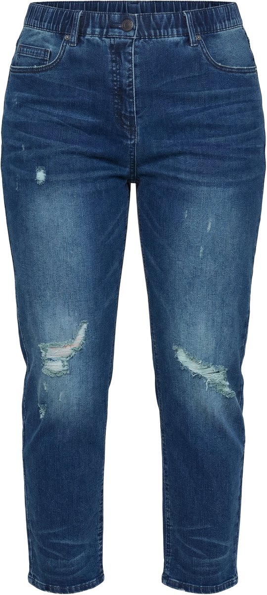 Ulla Popken - Dames - Mom jeans wijd destroyed effecten stretch - Blauw denim - Maat 48