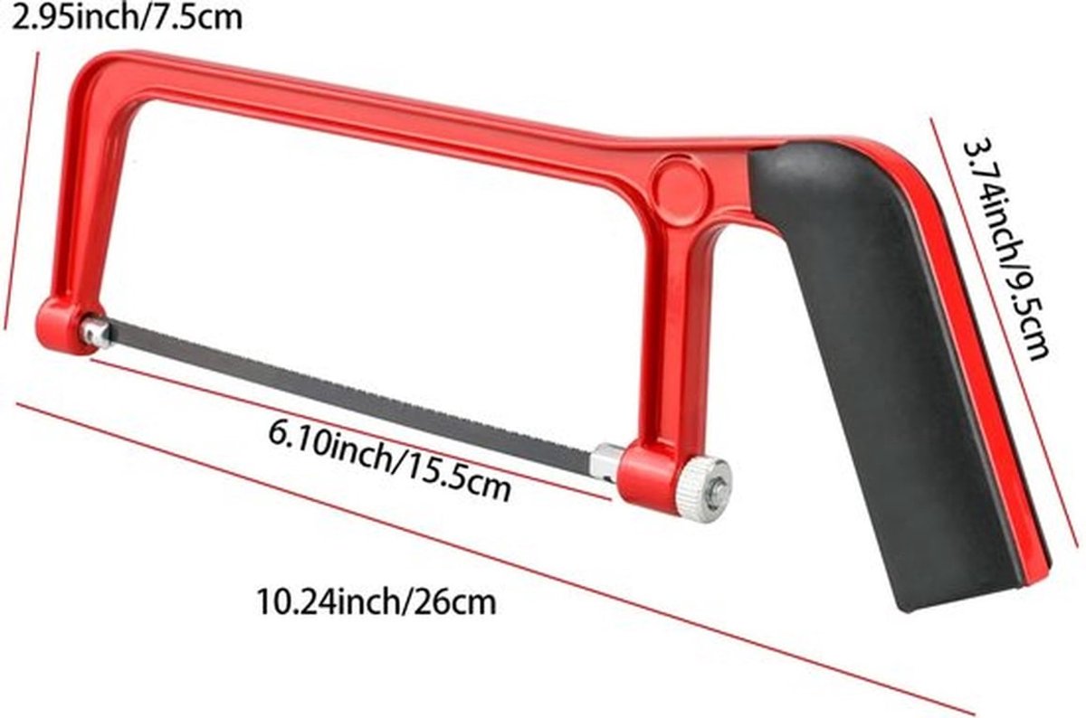 Handzaag Mini - Beugelzaagset met 10 verwisselbare messen - Hout/PVC/Karton - Ideaal voor doe-het-zelvers - Afmetingen 26x9,5x2,4 cm - Voor beginners/professionals - Zaagset