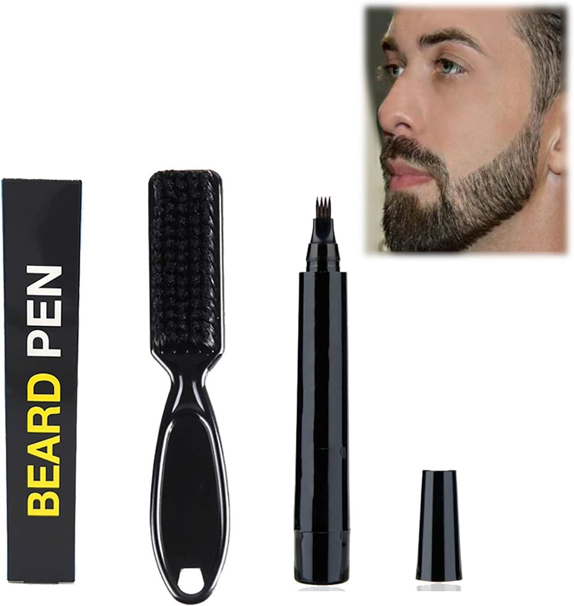 Stijlvolle vulpen voor baardverzorging met zachte borstel, duurzame hoes en waterdichte inkt voor baard en snor
