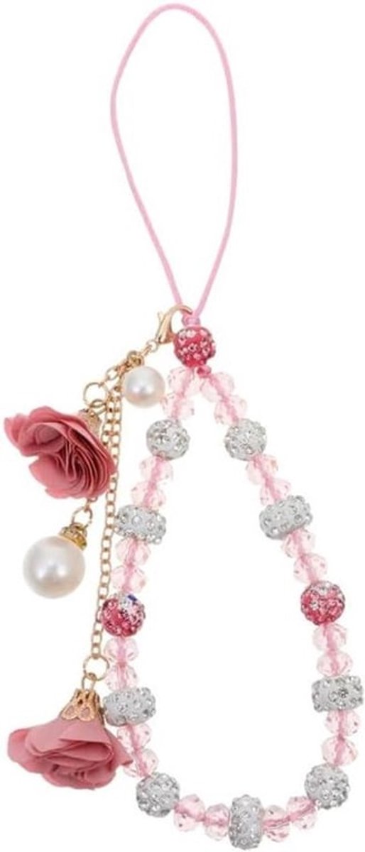 Creatieve Kristallen Bloem Hanger Sleutelhanger Riem - Roze - Auto Sleutel Portemonnee Decoratie