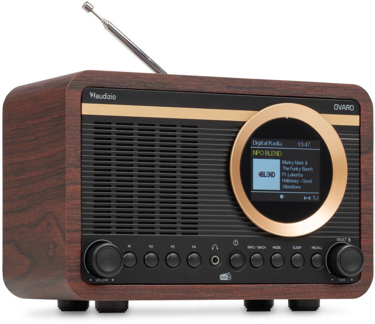 DAB radio - Audizio Ovaro - Retro radio met Bluetooth, FM en DAB+ - Donker hout