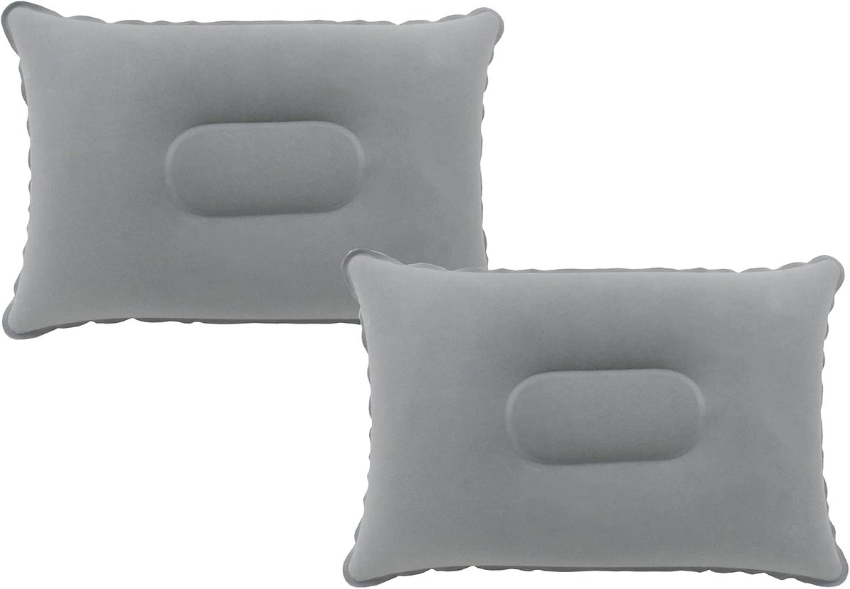 Set van 2 opblaasbare kussens - kussen - Reiskussens - 34*22 cm - Geschikt voor kamperen en reizen - PVC - Grijs