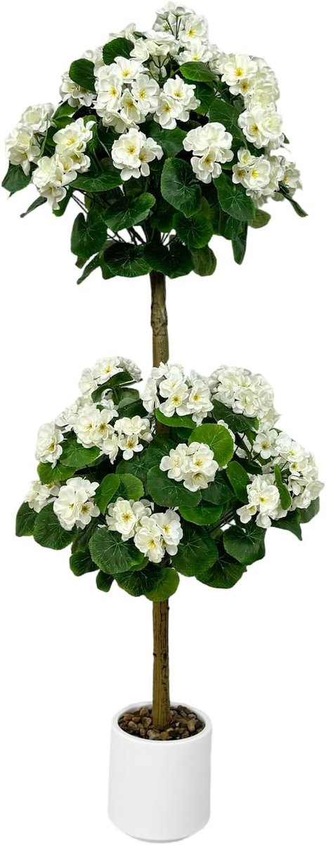 Kunstgeranium-vormsnoeiboom - 4ft realistische kunstbloemenboom - zijden geraniumbloemen - 120 cm - wit
