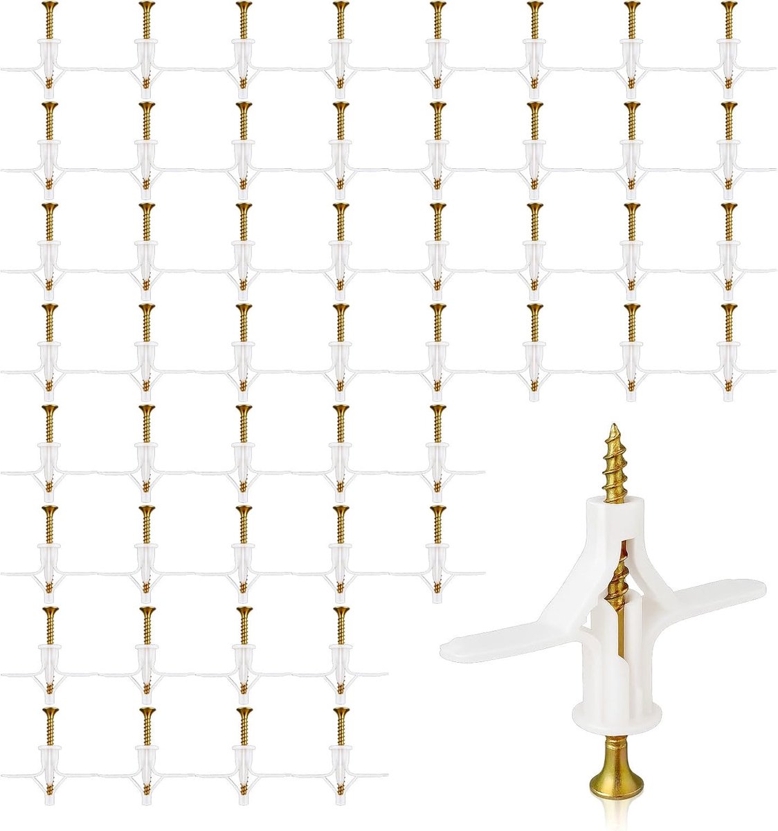 50 stuks expansiepluggen in vliegtuigvorm, voor plafond, hol beton en bakstenen, 50 stuks kunststof ankers + 50 stuks schroeven, wandbevestiging voor tv, planken, gordijnen (maximale belasting 50 kg)