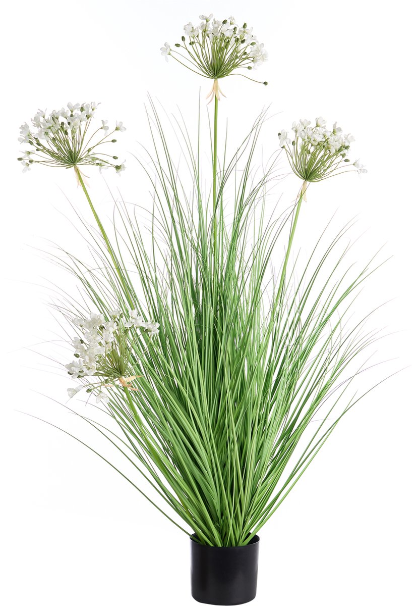 ONION GRASS - Kunstplant in pot - Zwart/Wit - Synthetisch materiaal