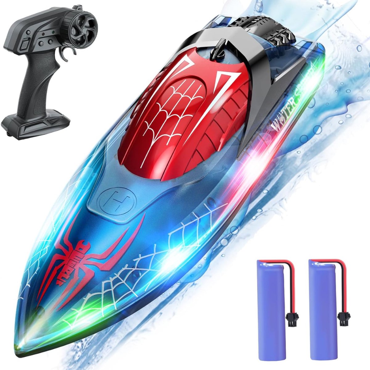 QUOVO® Bestuurbare Boot – Raceboot 20km/u – Groot Bereik – RC Boot – RC Voertuig – Nu Extra Snel - Spinnenweb - Veelkleurig - 25cm x 8cm x 7cm