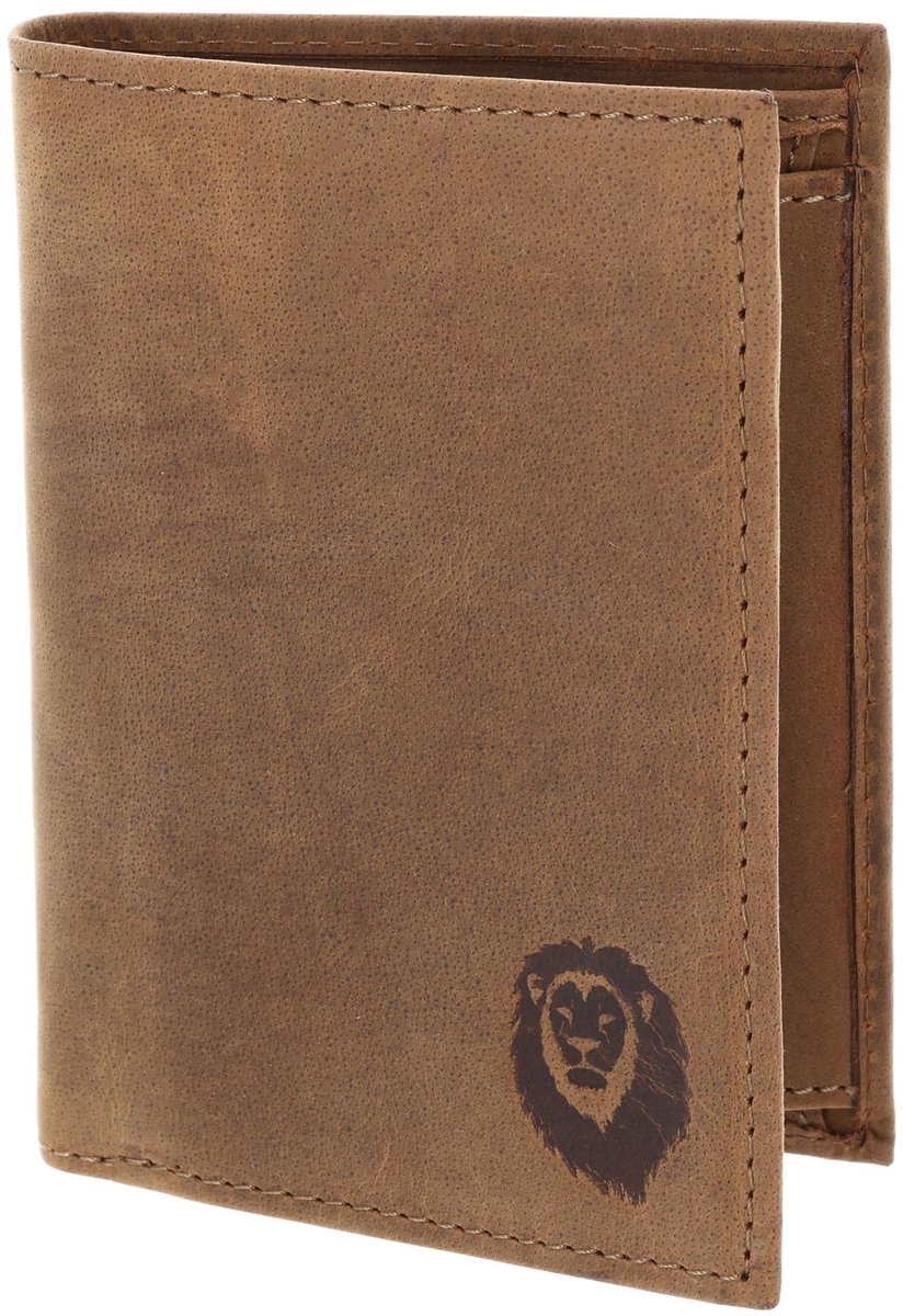 oxmox Leren portemonnee Leather RFID Protect Kombibörse Freedom Lion Embossed Vintage Light Brown bruine