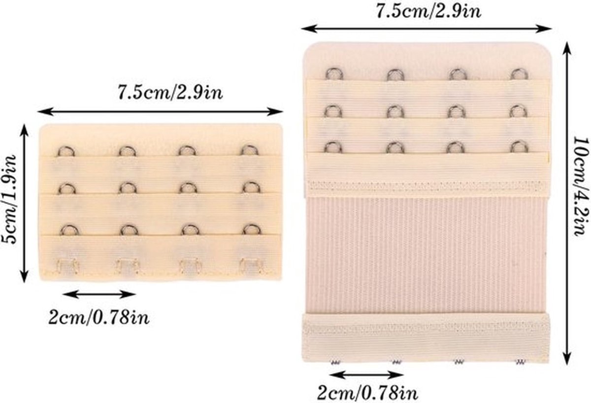 Beha-verlenging 4 haken - Beha-verlenger - Elastisch - Zacht - 6 stuks - Beige - Bh-verlenger
