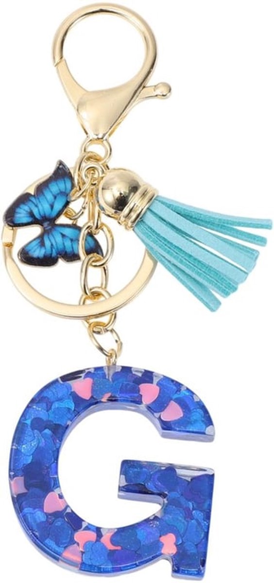 Sleutelhanger met Vlinderletters - Duurzaam Harsmateriaal - 9,3 cm - Charmante Kwast - Cadeau voor Vrouwen - Elegante Decoratie - Sleutelring