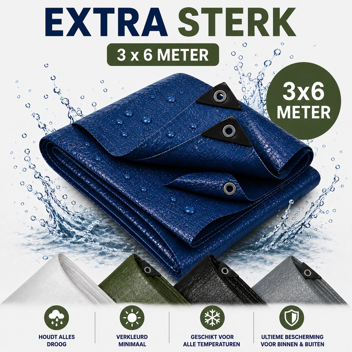 MaxxGarden Dekzeil 3 x 6 m, 110 g/m² ultrasterk, Blauw/groen, versterkte hoeken, Waterdicht Bouwzeil & Zeildoek - Zeil 18 Met Ringen - Beschermhoes & Afdekhoes voor Zwembad,Tuin Set,Motor,Scooter,Fietsen,Aanhangwagen - Auto Hoes Bescherming