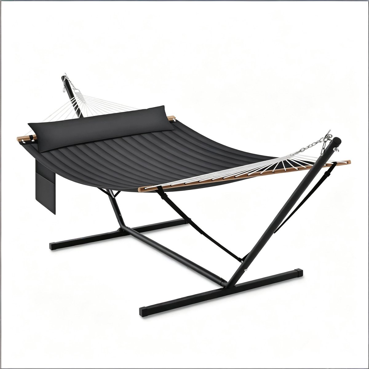 Hangbed - tuin hangbed - comfortabele dubbele hangbed - zwart - band