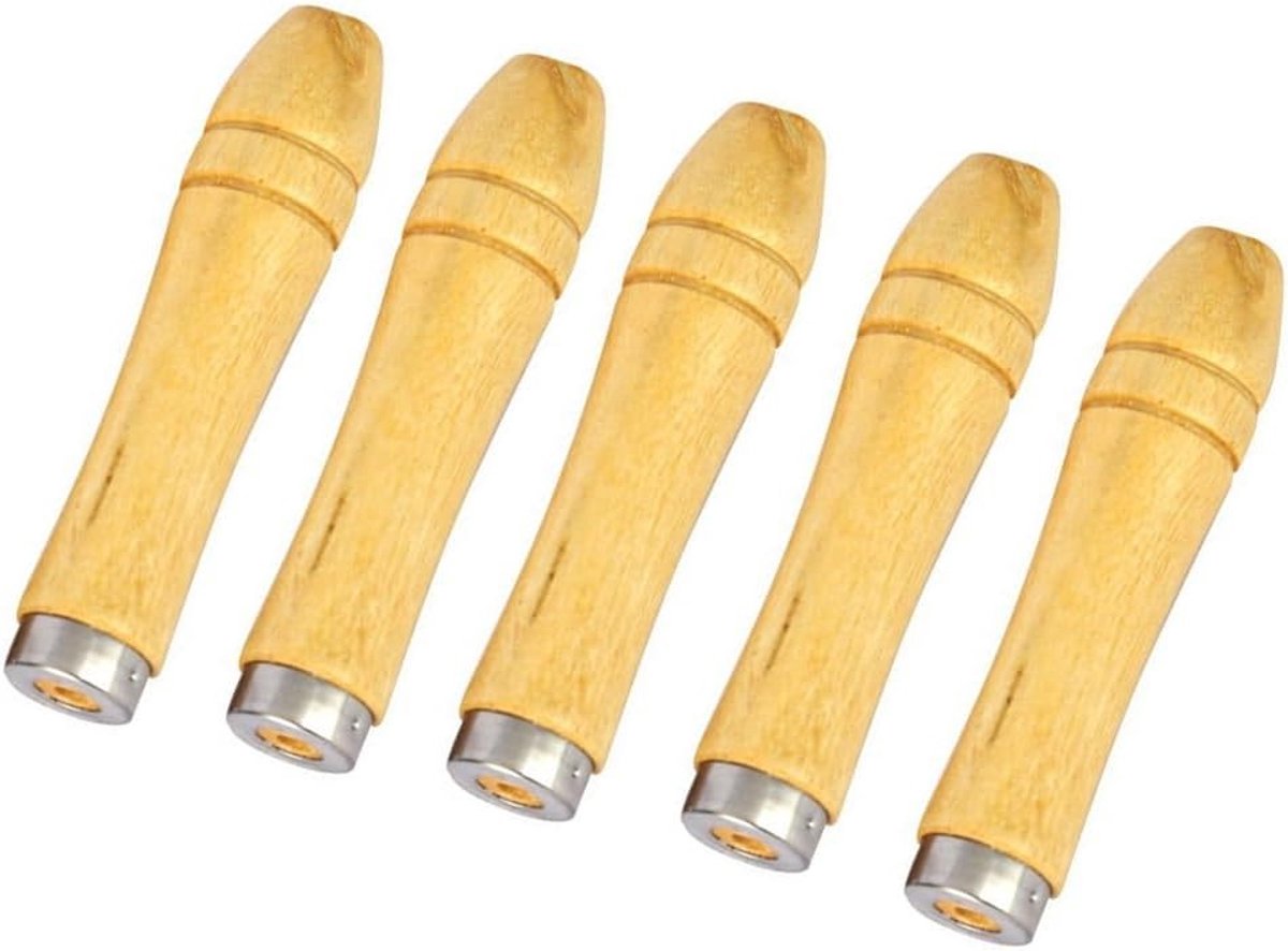 Set van 5 houten vijlhandvatten met sterke metalen kappen, 110 mm lang, geschikt voor 16-8 inch vijlen in diverse vormen en maten