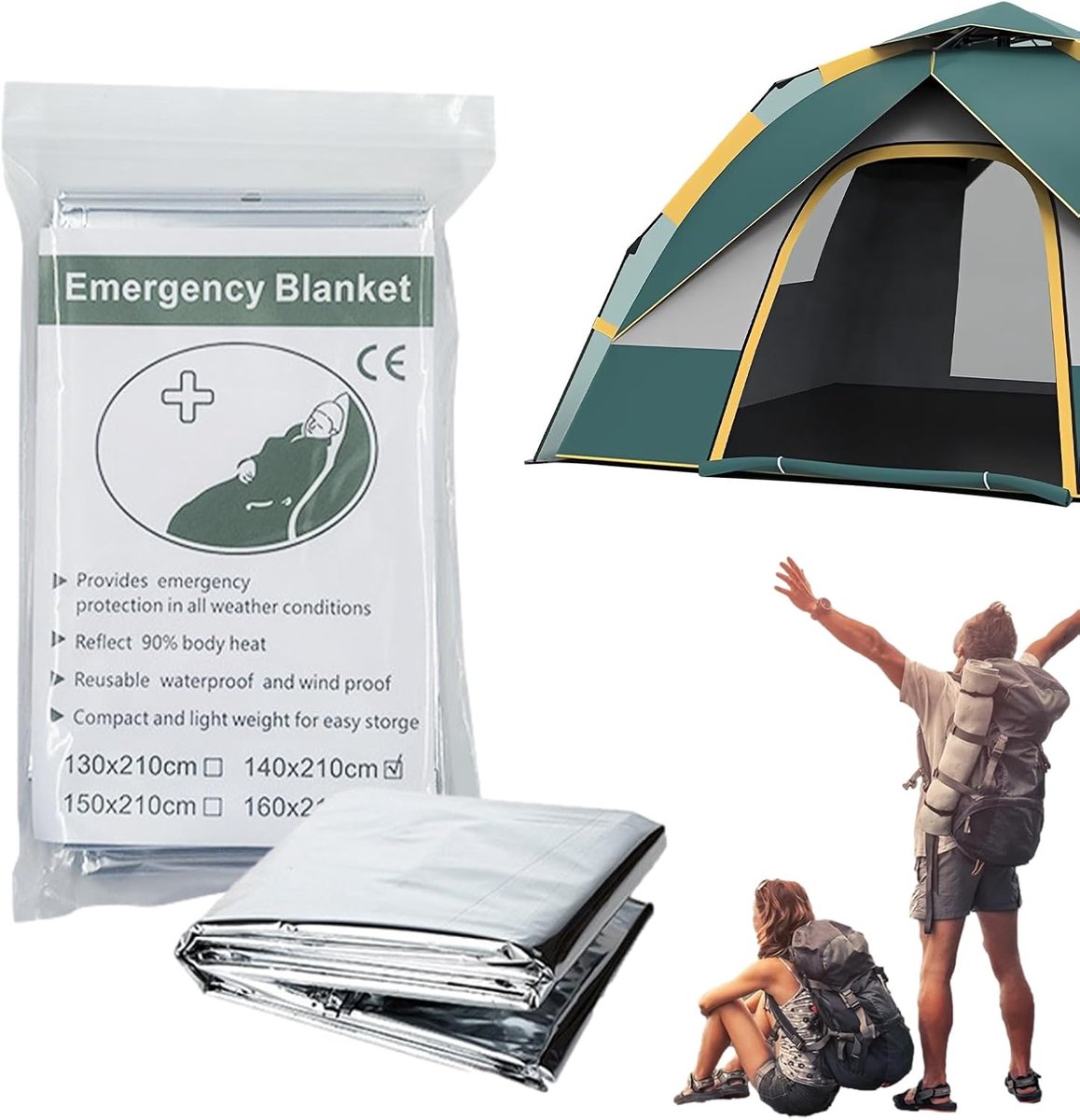 Survival Dekens - Thermostische Gear - Outdoor Bescherming - Wind en Waterdicht - 160x210cm - Zilver