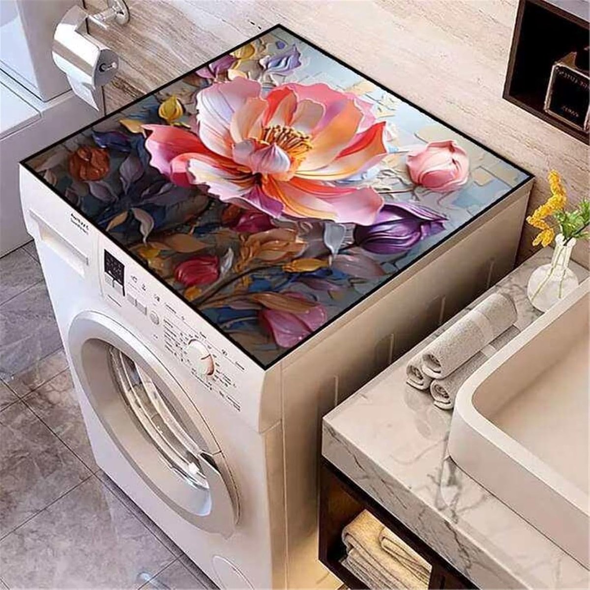 Overtrekken Voor Wasmachine En Droger Voor Boven, Wasmachinehoes Meubilair Wasmachine Cover Afdrukken Versier Afdekking Voor Wasmachine(40cm*50cm,B)