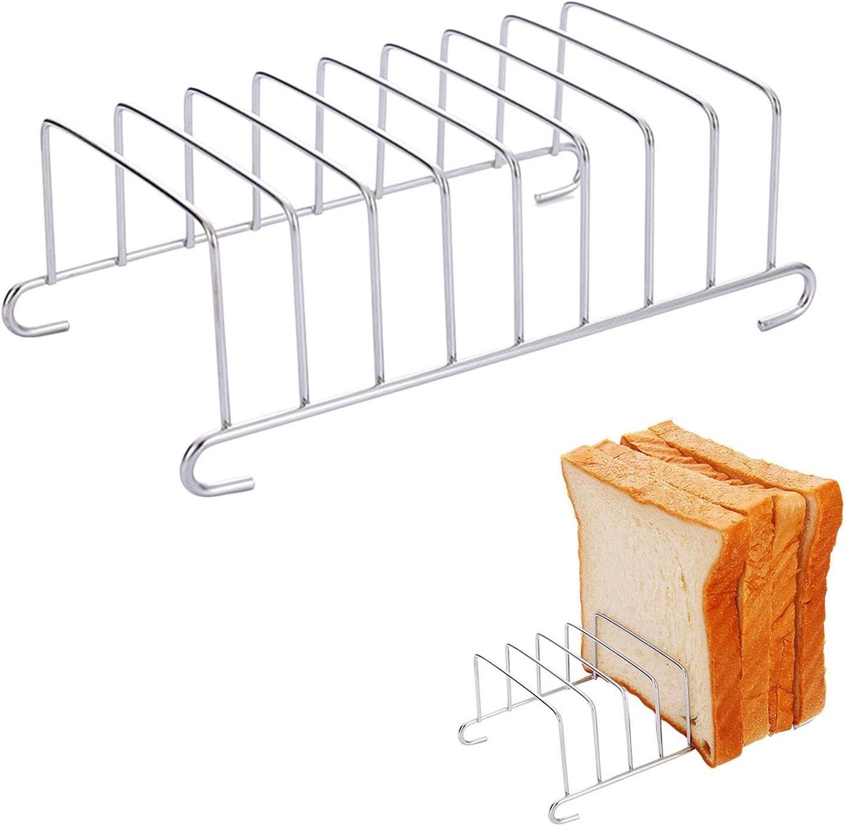 Broodrooster Accessoires RVS Organizer Keuken Organisatie 8 Sleuven Ontwerp 19.7 x 18.2 cm Zilverkleurig