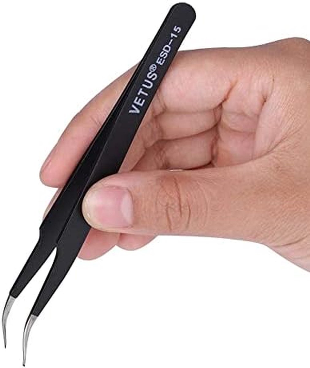 Precisie Tweezer Set - Pincet Tools - Fijne Werkzaamheden - Anti-statisch Roestvrij Staal - 1 Cm Hoog - Zwart