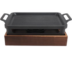 Dailygoods- Tafelbarbecue Draagbaar - Houten Basis - Grillpan 27 x 20 cm - Even Verwarmingstechnologie - Warmteopslag - Multifunctioneel Ontwerp - Barbecuegrill