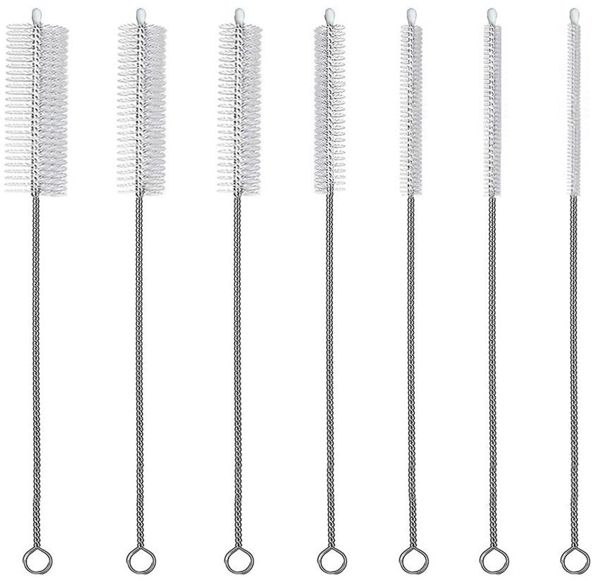 Allecto - Rietjesreinigingsborstel - Borstels voor rietjes - Set van 7 stuks - Zilver - Flesreinigers - Geschikt voor glas en kunststof