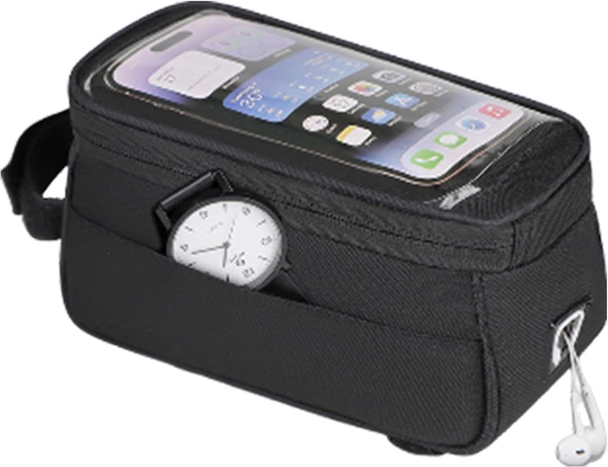 Fietstas Frame Tas - Telefoon Houder - Fietsen Organiseren - Touch Screen Toegang - 1 Liter Capaciteit - Zwart