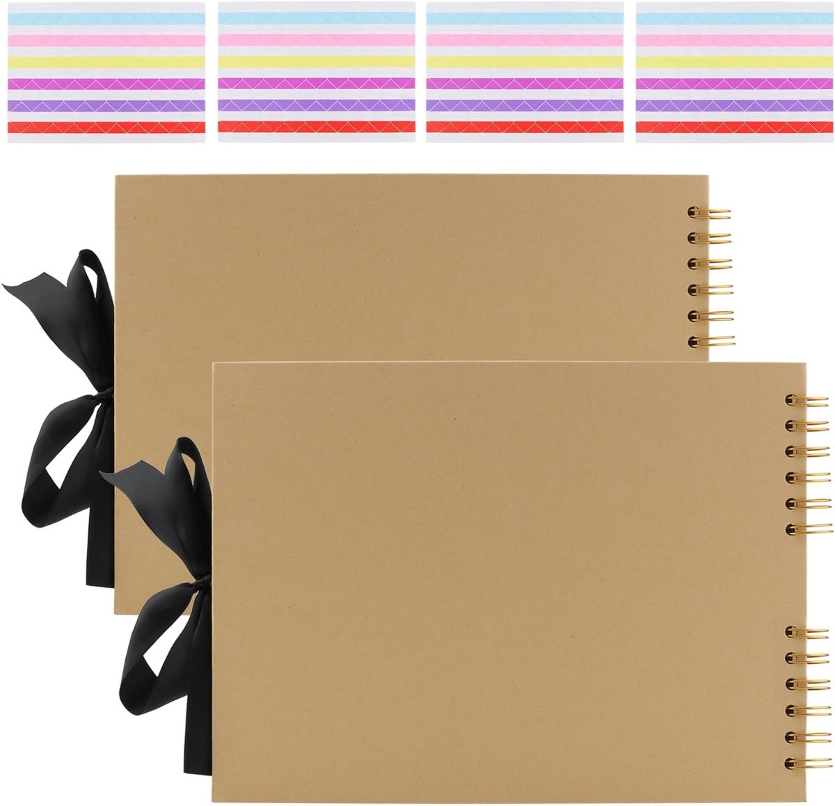2 Stuks A4 Spiral Scrapbook met 80 Pagina's, DIY Fotoalbum met Lint en Hoekstickers, Bruin Hardcover Foto Boek voor Herinneringen, 29 x 21,5 cm, Creatief Scrapbooking en Persoonlijke Projecten