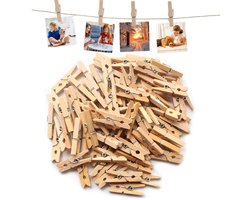 Dailygoods- Wasknijpers 100 Stuks - Mini-Wasknijpers 25 mm - Houten Klemmen - Milieuvriendelijk - Duurzaam - Voor Decoraties en Foto's
