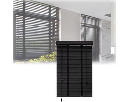 Houten Jaloezieën - Horizontale Blinds - Privacy Creëren - Natuurlijk Massief Hout - 160x160cm - Zwart