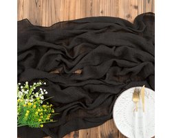 Dailygoods - AOKSUNOVA Tafelloper, zwart mousseline stof, 300 x 80 cm, zeefdoek, kaasdoek, 4 m