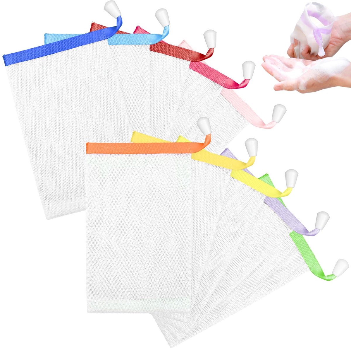 Dailygoods- Zeepzakje 10 Stuks - Nylon Zeepzakjes - Gezichtsreinigingsnet - Schuimnetten - Trekkoord - Praktische Opslag - Zeepnet