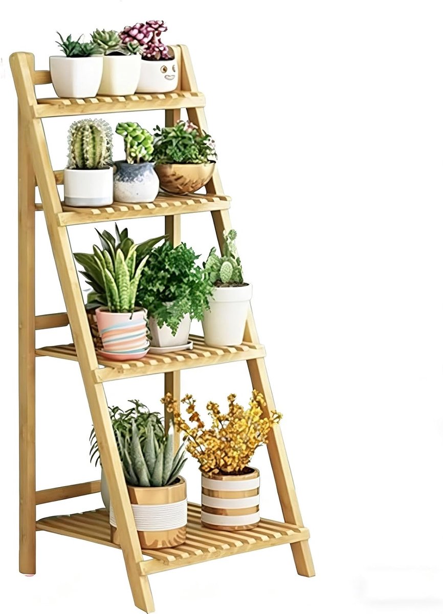 Opvouwbare plantenstandaard - Bamboe tuinplank - Planten presenteren - 4-laags ontwerp - 1