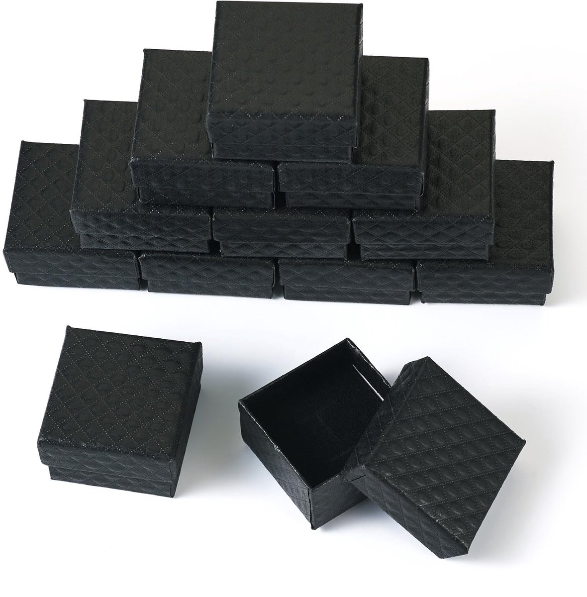 Dailygoods- Sieraden Doos 12 Stuks - Kartonnen Dozen 5x5x3cm - Vierkante Verpakking - Huwelijk/Verjaardag - Oorbellen/Ringen/Armbanden - Zwart - Cadeauverpakking