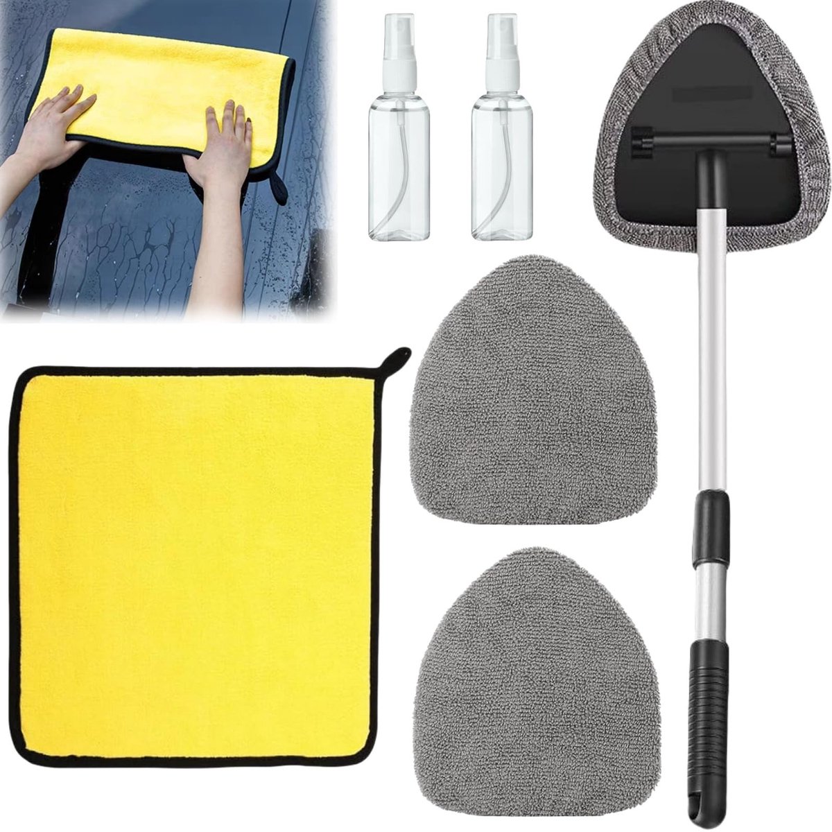 Dailygoods- Autoreinigingsset 7 Stuks - Telescoopstang - Microvezelhanddoek - Spuitflessen - Autoborstel - Draaibare Handgreep - Auto-reiniger