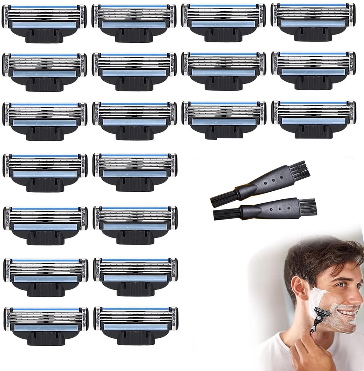 Dailygoods- Scheermesjes Drie-laags - 20 Stuk - Vervangingsmesjes - Professioneel Scheren - Inclusief 2 Borstels - Wasbaar en Gemakkelijk Schoon te Maken - Scheermessen