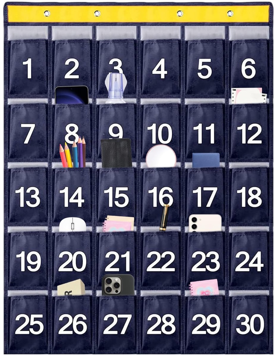 Dailygoods- Opbergtas Marineblauw - Mobiele Telefoonzakken - Hangende Organisator - Oxfordstof - 79 x 60 cm - Inclusief 4 Haken - Wandopbergzak