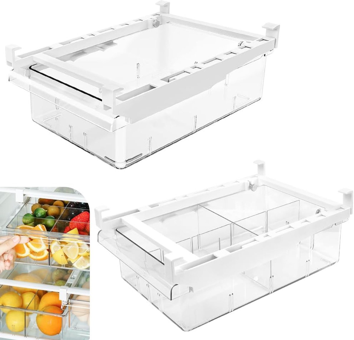 Dailygoods- Koelkastorganizer 2 Stuks - Opbergdoos Transparant - Lade Organizer - Groenten/Fruit Opslag - Duurzaam - Compact Ontwerp
