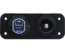 ProRide 12-24V USB/USB C Autolader 2 Poorten Inbouw - 100W QC3.0 - Sigarettenaansteker - Blauw