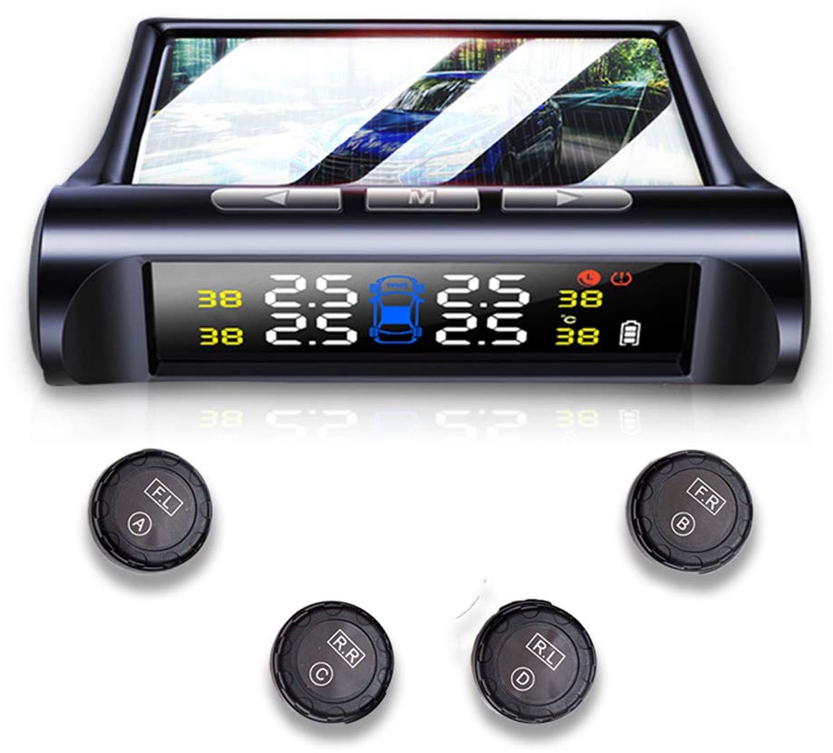 Banden Druk Systeem - TPMS Monitor - Rij Veiligheid - Zonne-Energie Laden - 4 Sensoren - Zwart