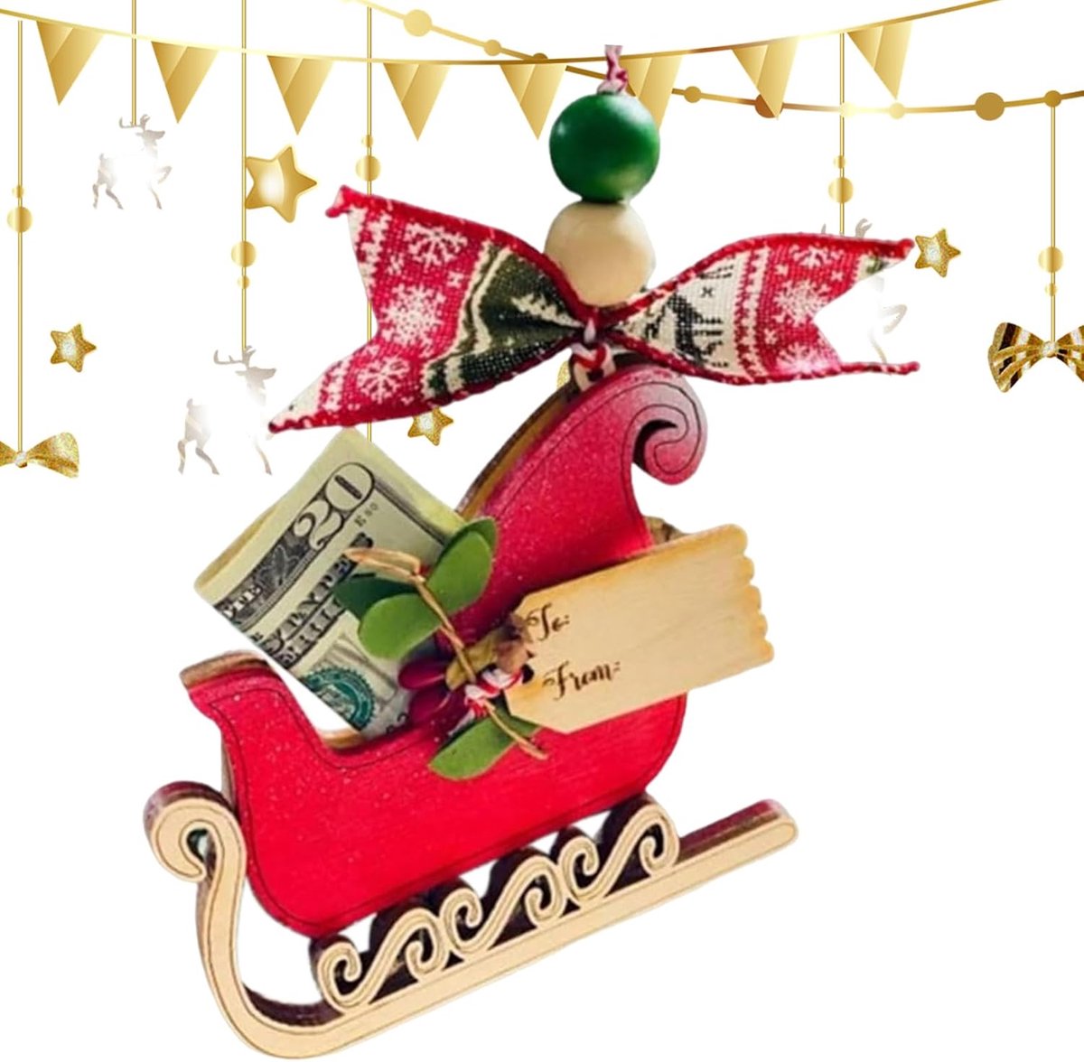 Kerst Geld Houders - Houten Ornamenten - Cadeau Presentatie - Handgemaakt Design - 10x10 cm - Houtkleur