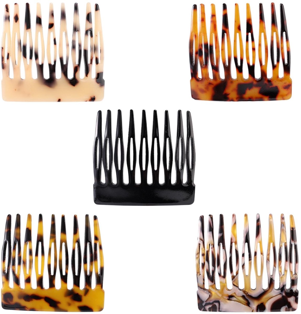 Dailygoods- Haarkammen 5 Stuks - Franse Zijkammen - Decoratieve Haarkammen - Veelkleurig - Acryl - Comfortabel en Duurzaam - Haarclips