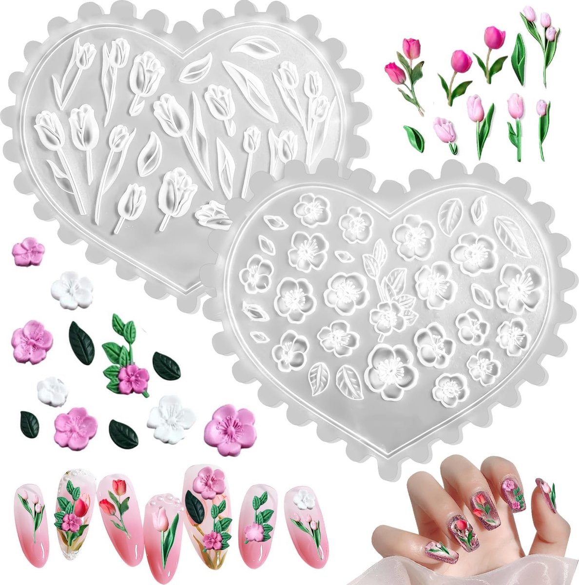 Dailygoods - 2 Stuks Siliconen Nagelkunstmallen voor Bloem Decoratie