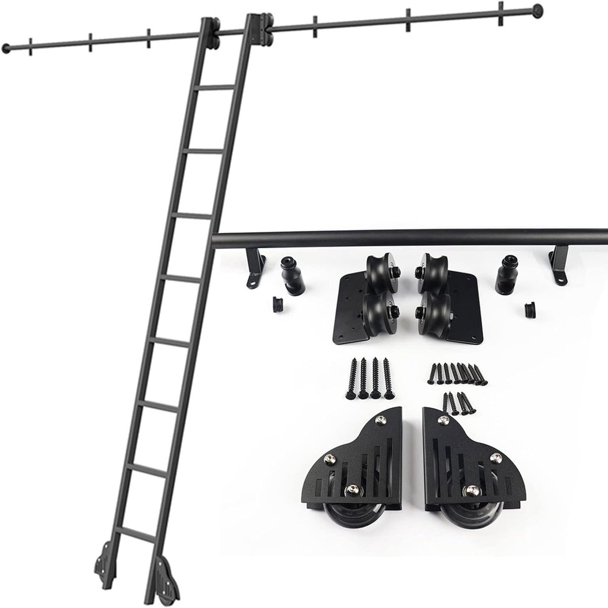 Schuifladder Hardware - Roller Baan - Toegang Hoge Planken - Aanpasbare Lengte - 3.3ft tot 20ft - Zwart