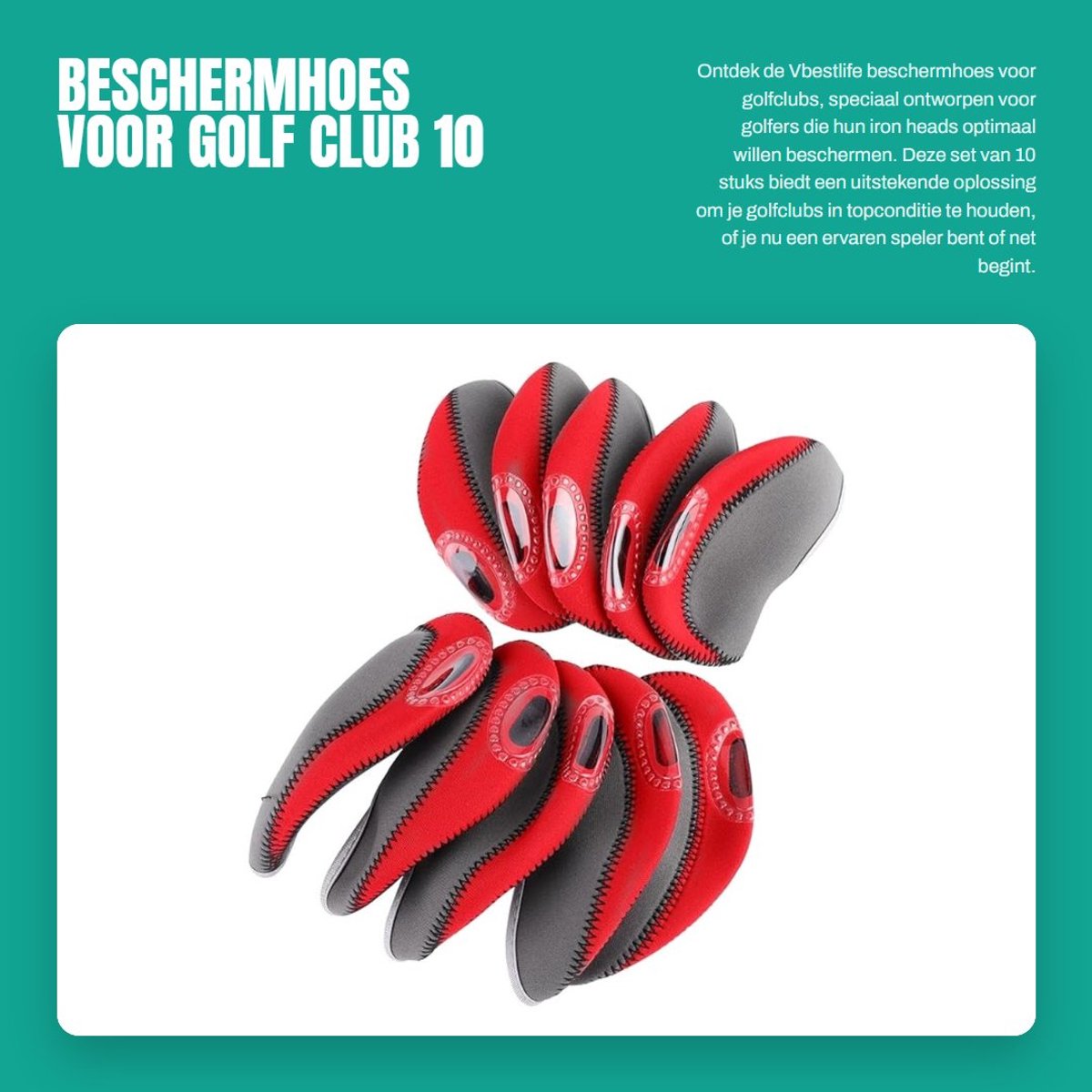 Dailygoods- Beschermhoes 10 Stuks - Golf Club Hoes - Iron Heads - Zwart/Blauw/Rood - Lichtgewicht - Materiaal: Kunststof - Golfclubhoes
