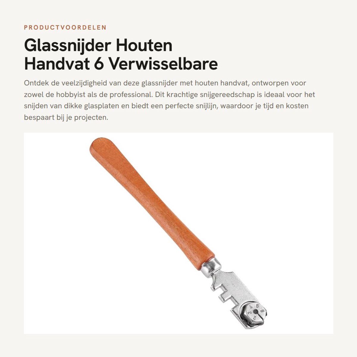 Dailygoods- Glassnijder Professioneel - Houten Handvat - 6 Verwisselbare Wieltjes - Hardmetalen Snijgereedschap - Dikke Glasplaten Snijden - Comfortabel Ontwerp - Glas Snijgereedschap