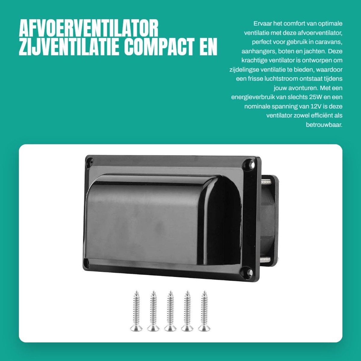 Dailygoods - Afvoerventilator - Zijventilatie - Compact en efficiënt - Zwart - Ventilatieoplossing - Ideaal voor caravan en boot - 12V model