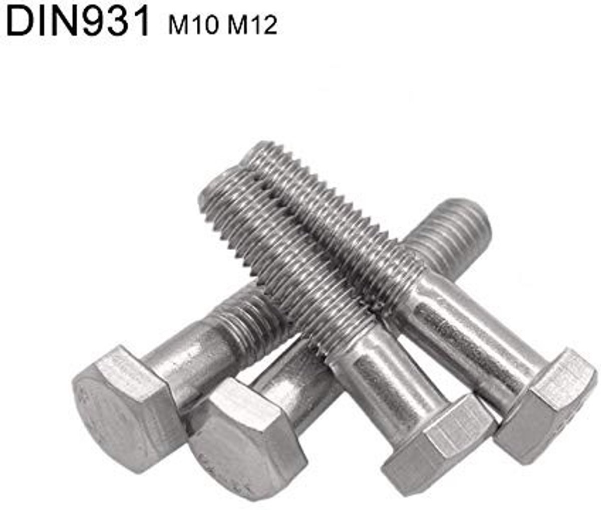 Dailygoods- Schroefbouten M12 - 10 Stuks - Zeskantschroef - Roestvrij Staal - Metrisch Groefdraad - Sleutelbreedte 17 mm - Kopdikte 8 mm - Zeskantschroeven