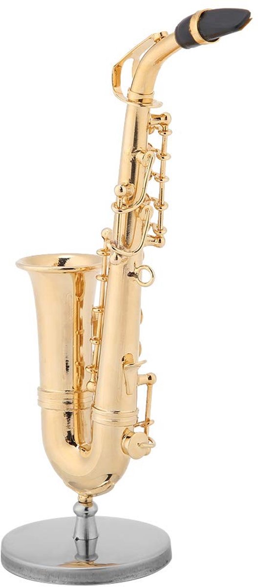 Dailygoods- Saxofoon Miniatuur - Messing met Vergulde Techniek - Houten Geschenkdoos - Decoratie voor Boekenkast/Bureau - Perfect Cadeau - Saxofoonmodel