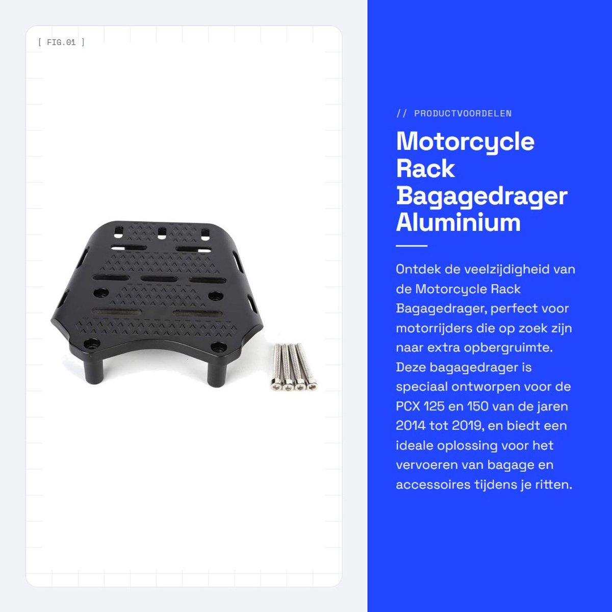 Dailygoods- Bagagedrager Schokbestendig - Bagagerek - CNC Aluminium - Achter Houder - Motorfiets Accessoire - Voor PCX 125/150 2014-2019 - Motorfietsrek